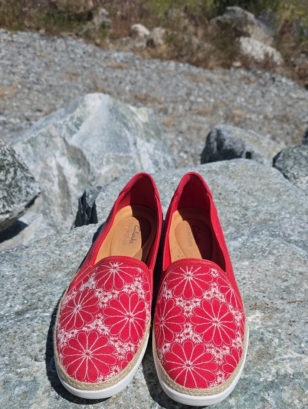 Clarks Elaina Red Floral Espadrille Slip-Ons